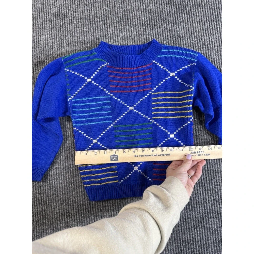 Miss‎ Manhattan Girls Large Blue Argyle Pullover Sweater 100% Acrylic Vintage